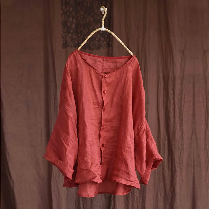 Women Loose Autumn Retro Linen Blouse