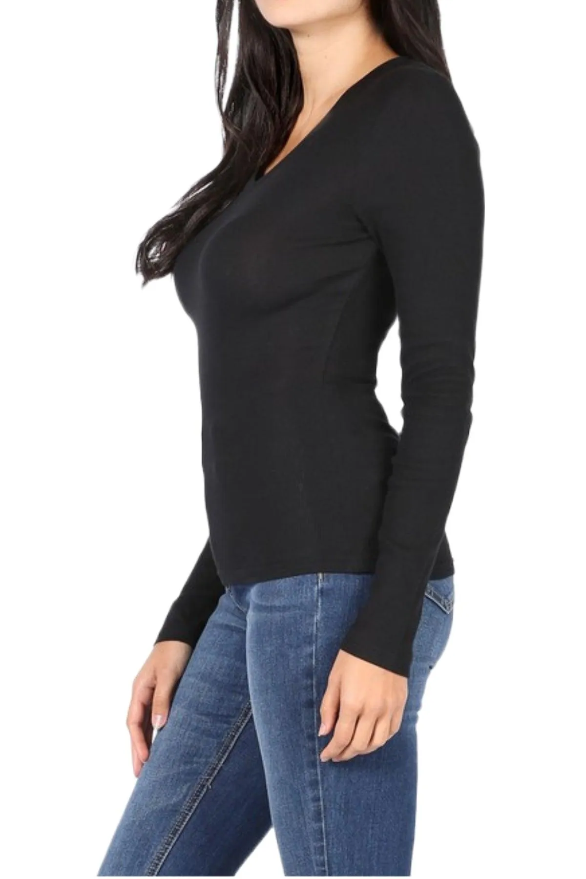 Women's Baby Ribbed Long Sleeve V-Neck Tee