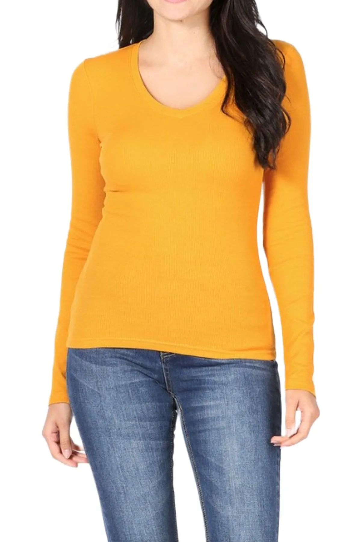 Women's Baby Ribbed Long Sleeve V-Neck Tee