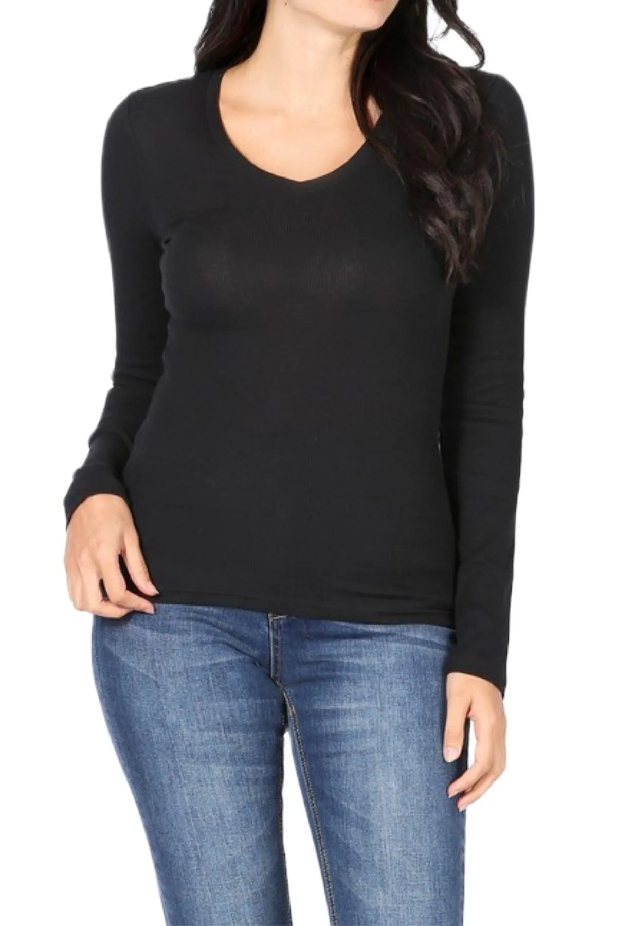 Women's Baby Ribbed Long Sleeve V-Neck Tee