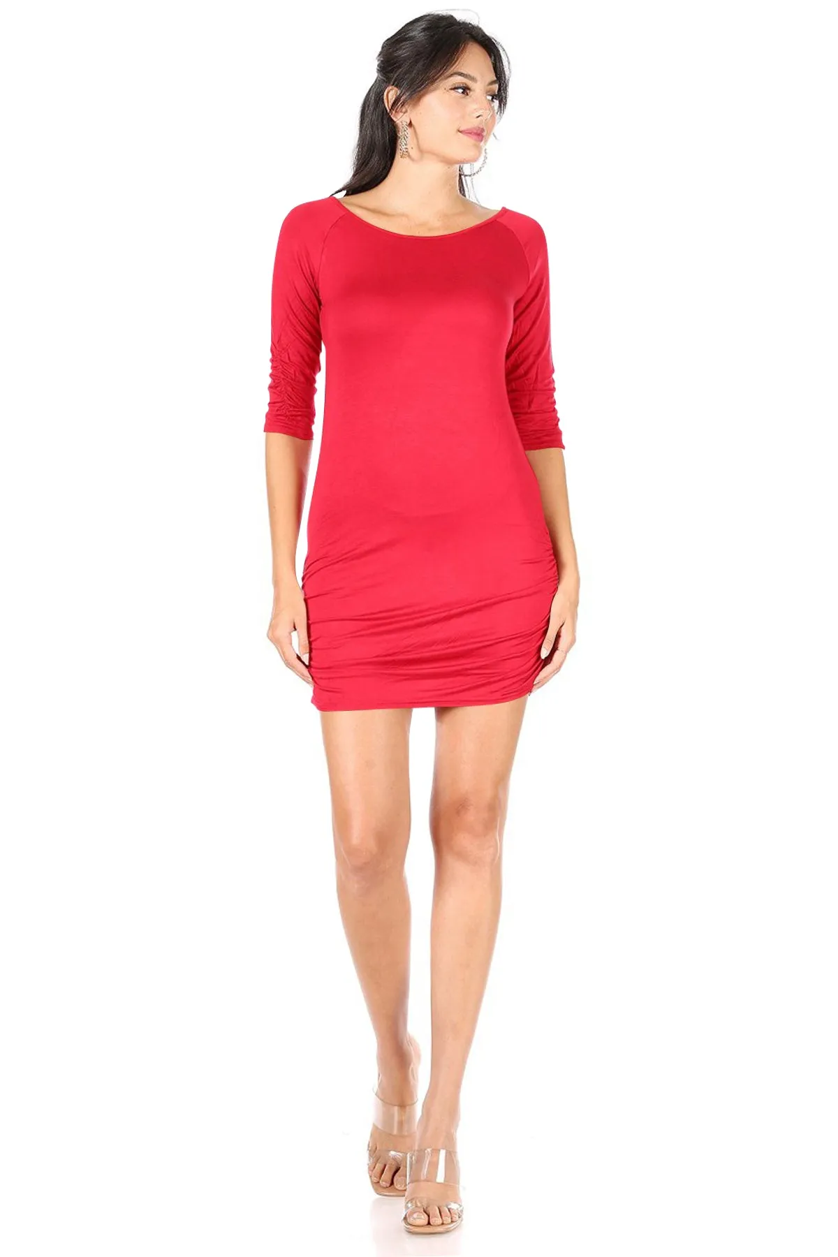 Women's Casual 3/4 Sleeve Solid Bodycon Mini Dress