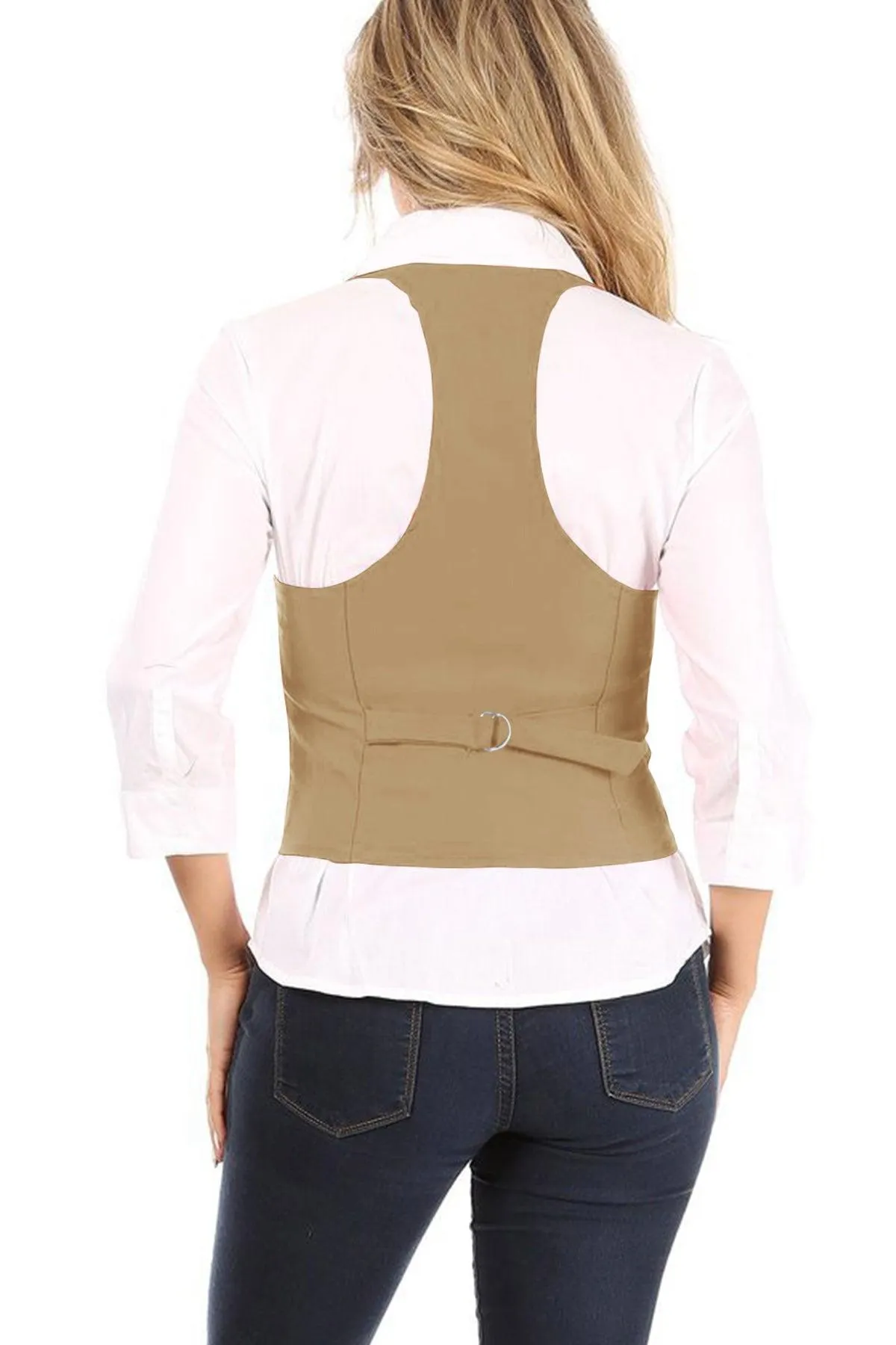 Women's Casual Button Down Racerback Belt Slim Tuxedo Suit Vest Top S-3XL (Pack of 2)