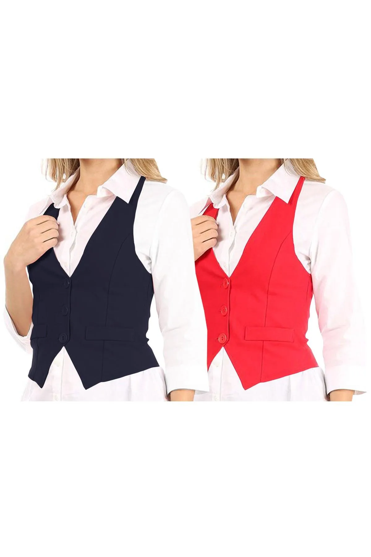 Women's Casual Button Down Racerback Belt Slim Tuxedo Suit Vest Top S-3XL (Pack of 2)