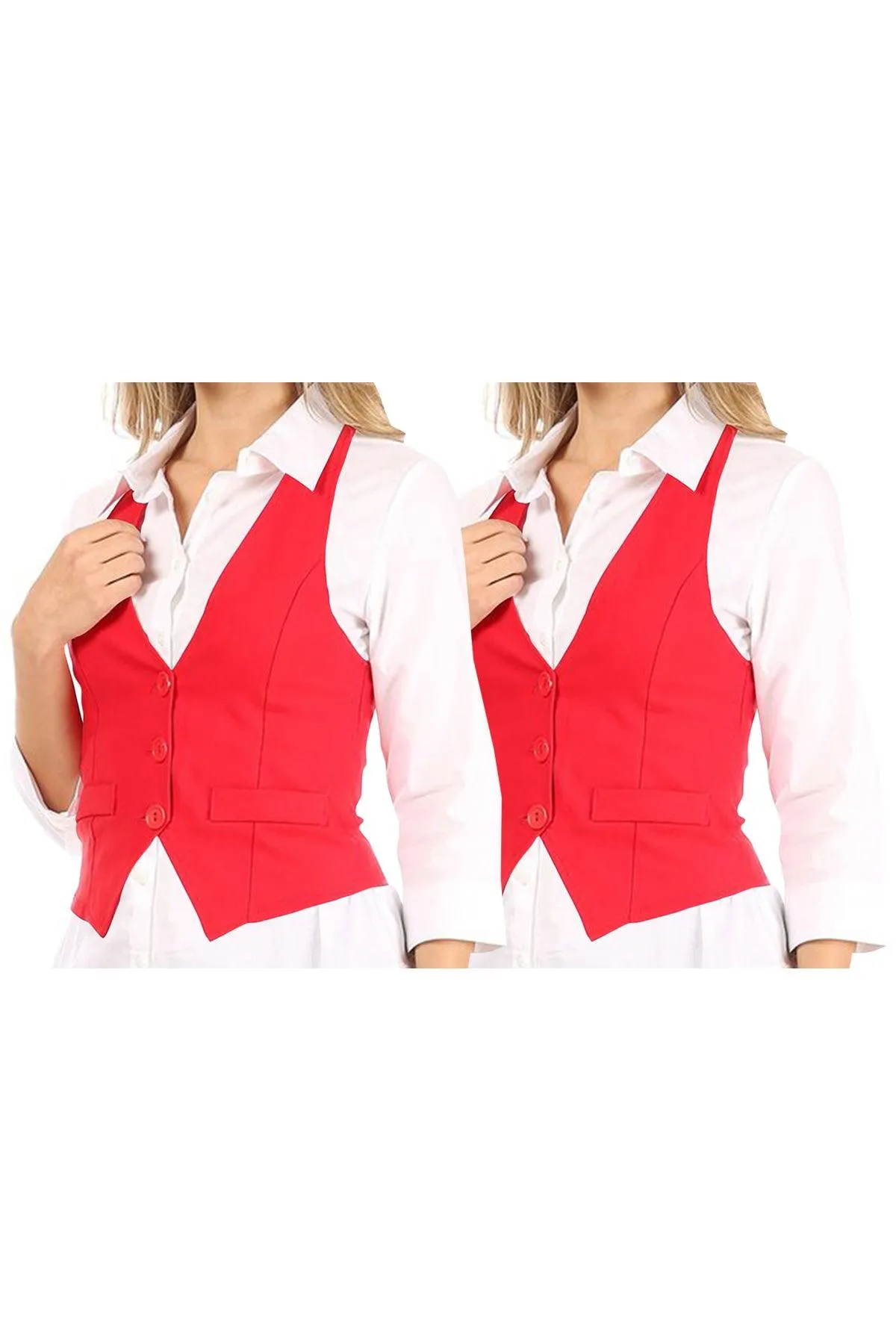 Women's Casual Button Down Racerback Belt Slim Tuxedo Suit Vest Top S-3XL (Pack of 2)