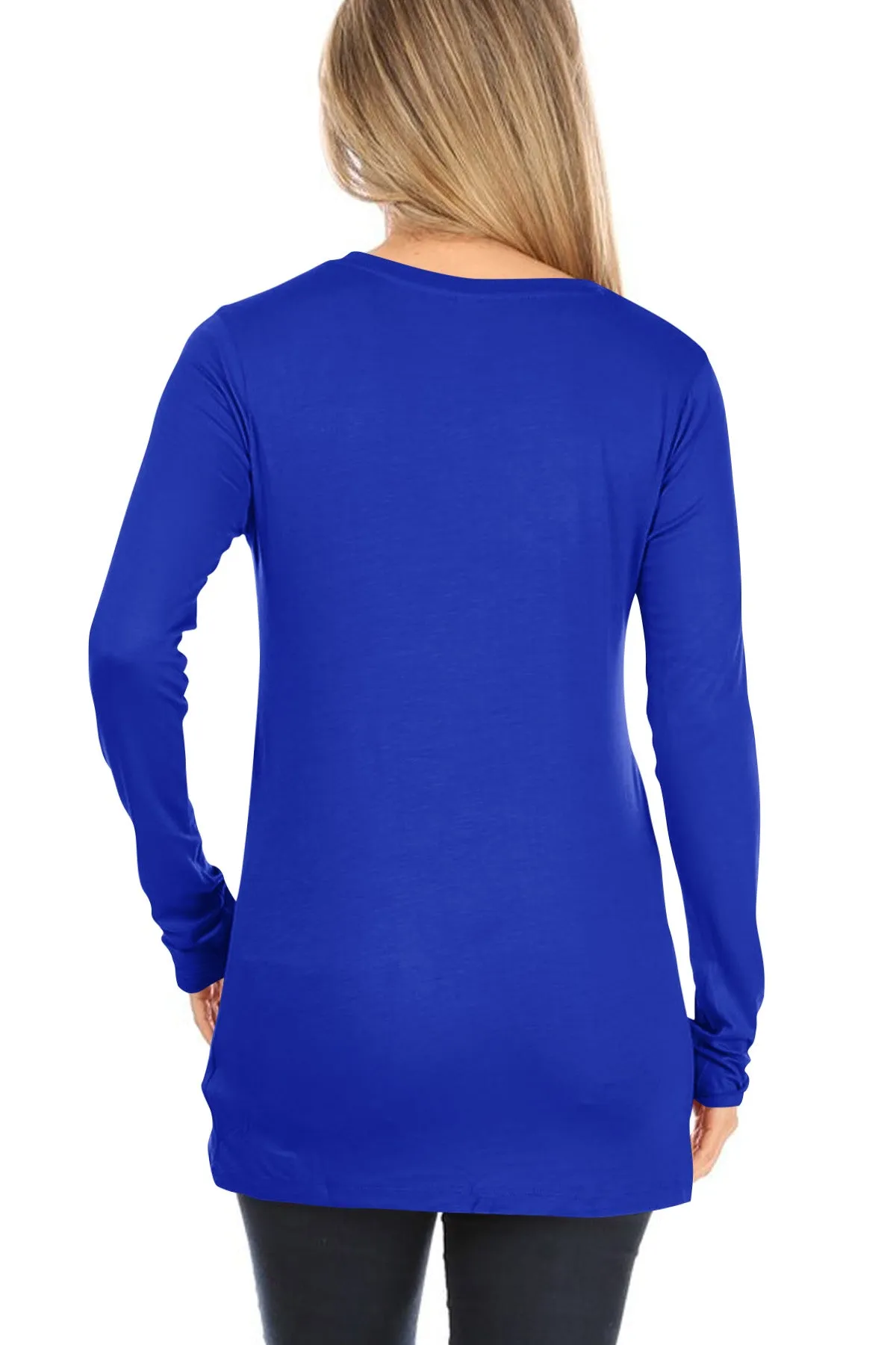 Women's Casual Long Sleeve Solid Stretch Relaxed Fit Basic Pull On T-Shirts Tunic Top