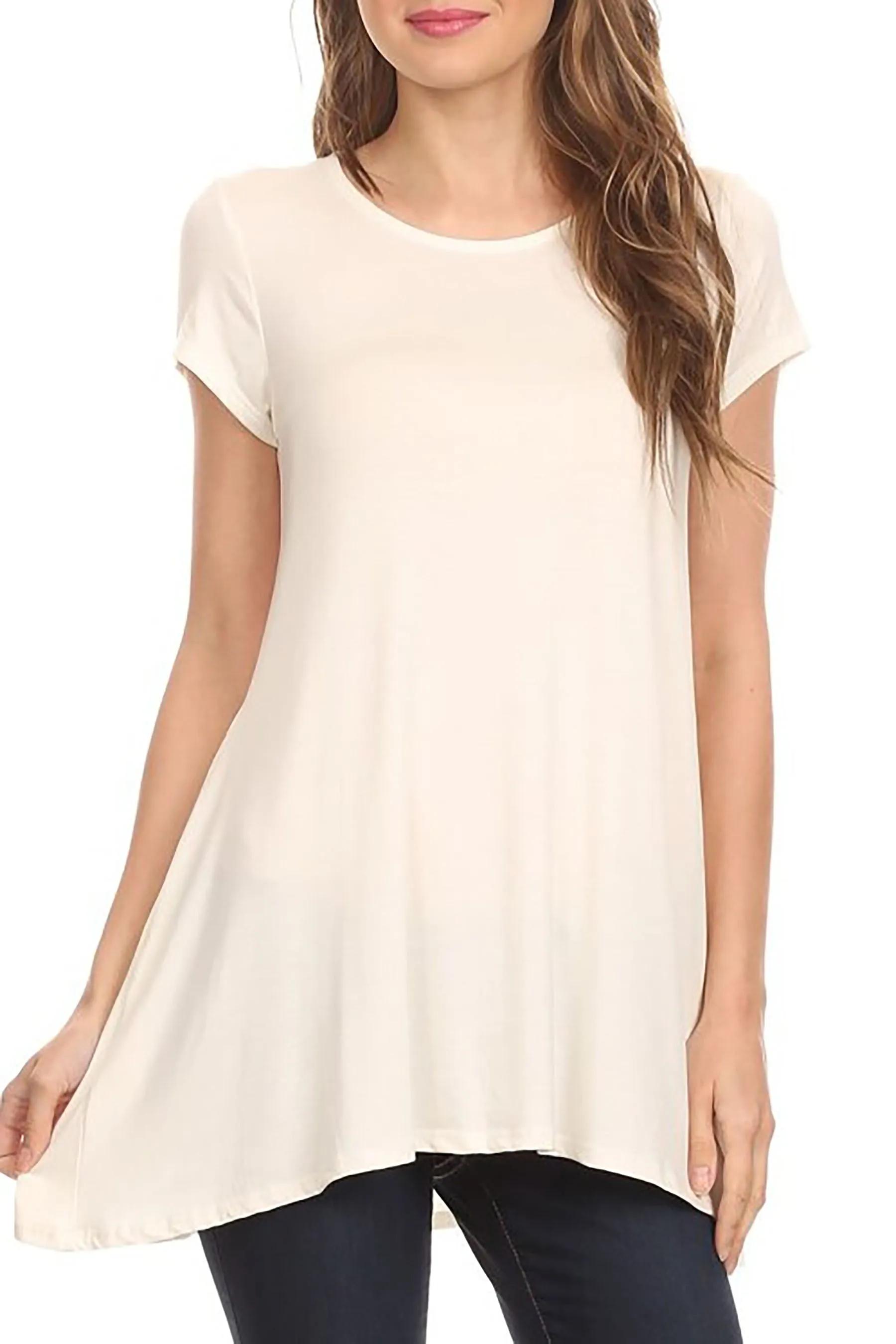 Women's Casual Short Sleeve Tunic Top With Pockets