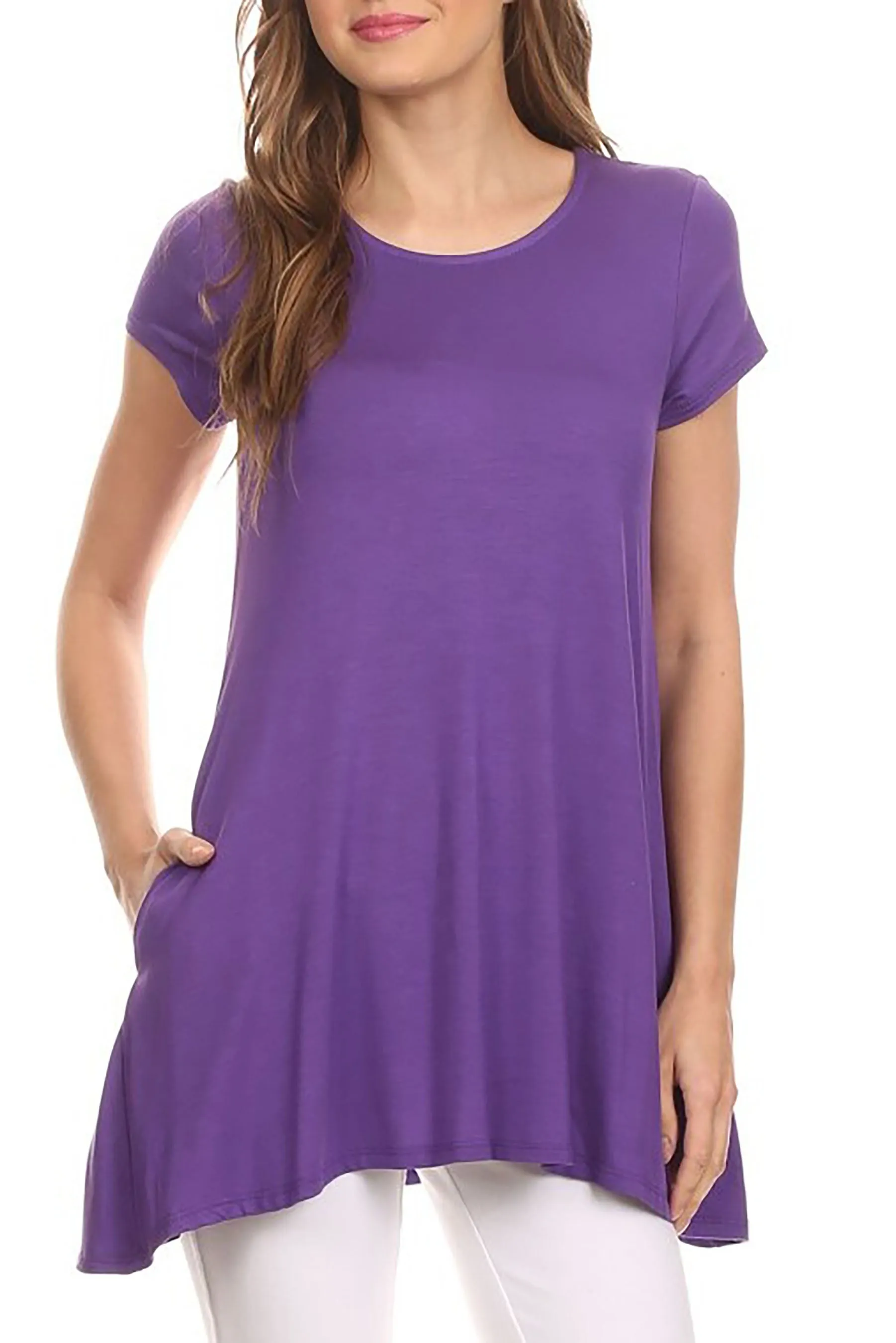 Women's Casual Short Sleeve Tunic Top With Pockets