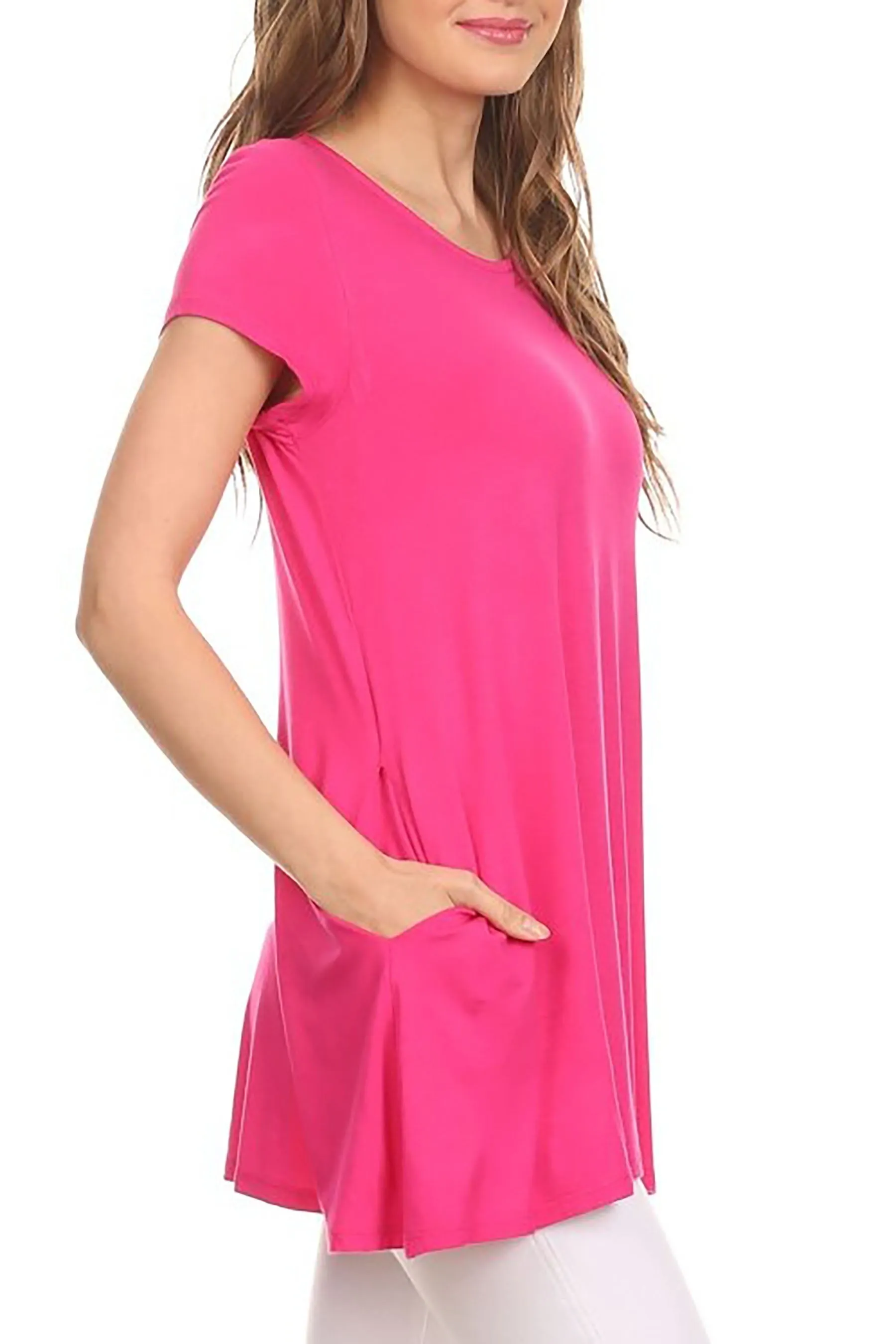 Women's Casual Short Sleeve Tunic Top With Pockets