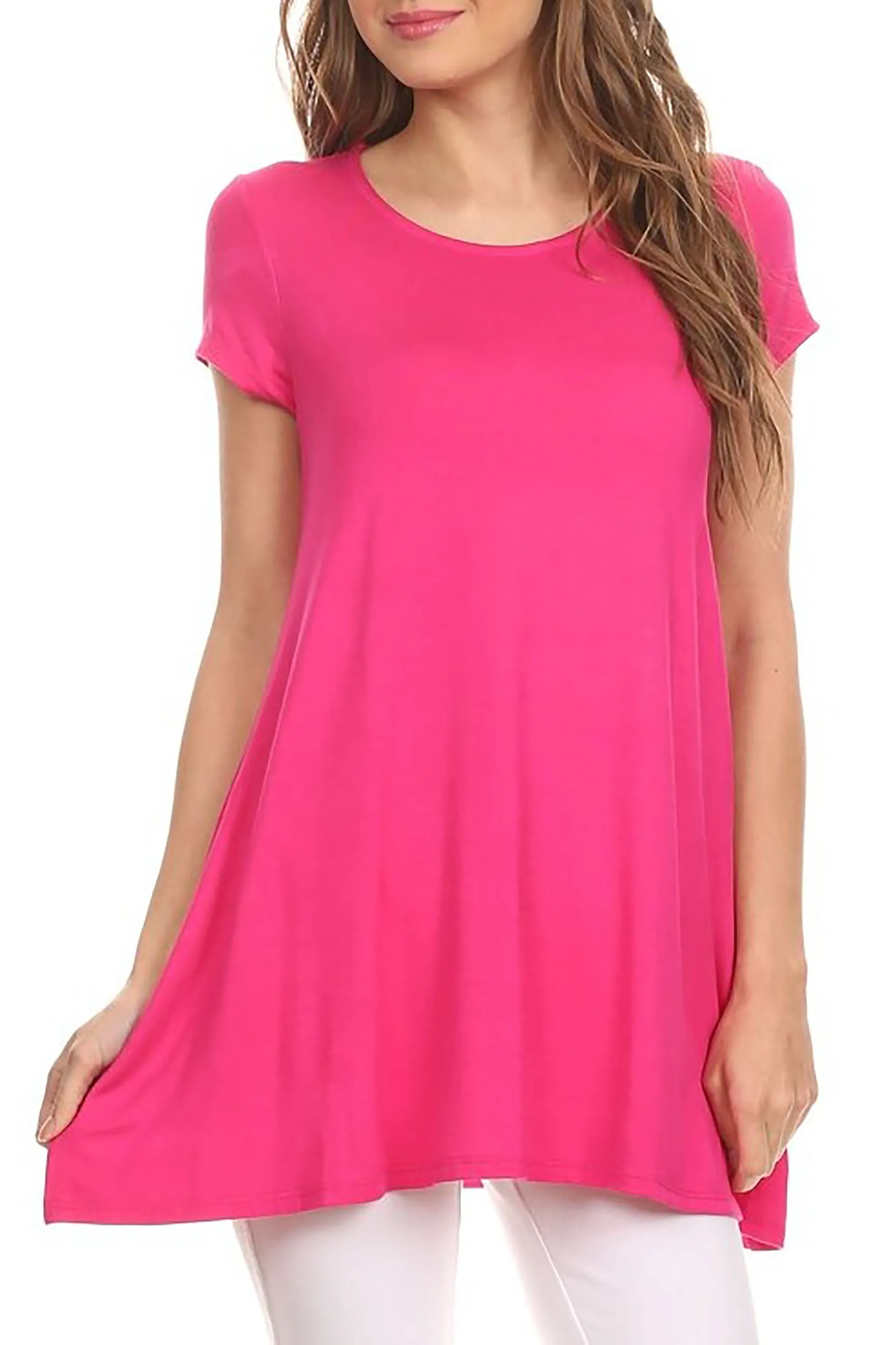 Women's Casual Short Sleeve Tunic Top With Pockets