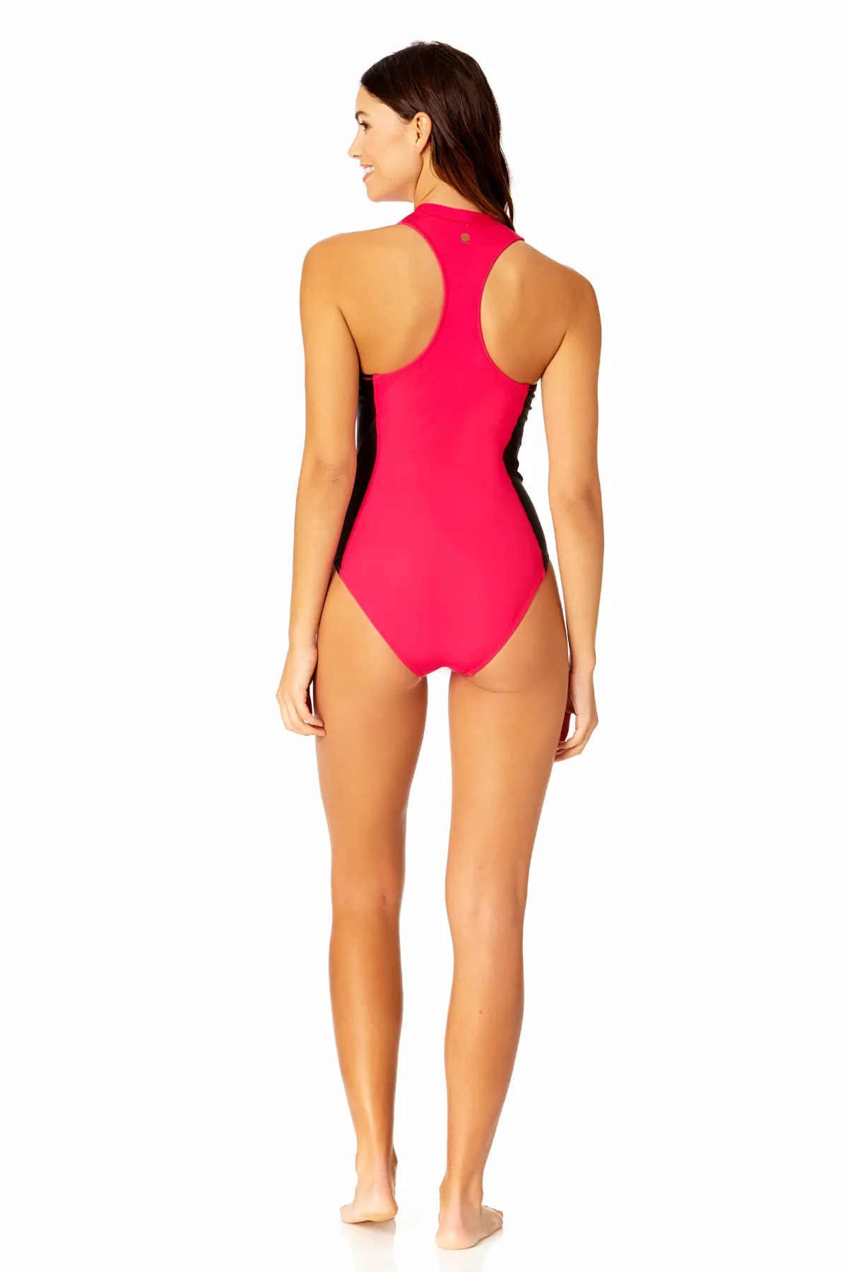 Women's Colorblock Zip Front One Piece Swimsuit