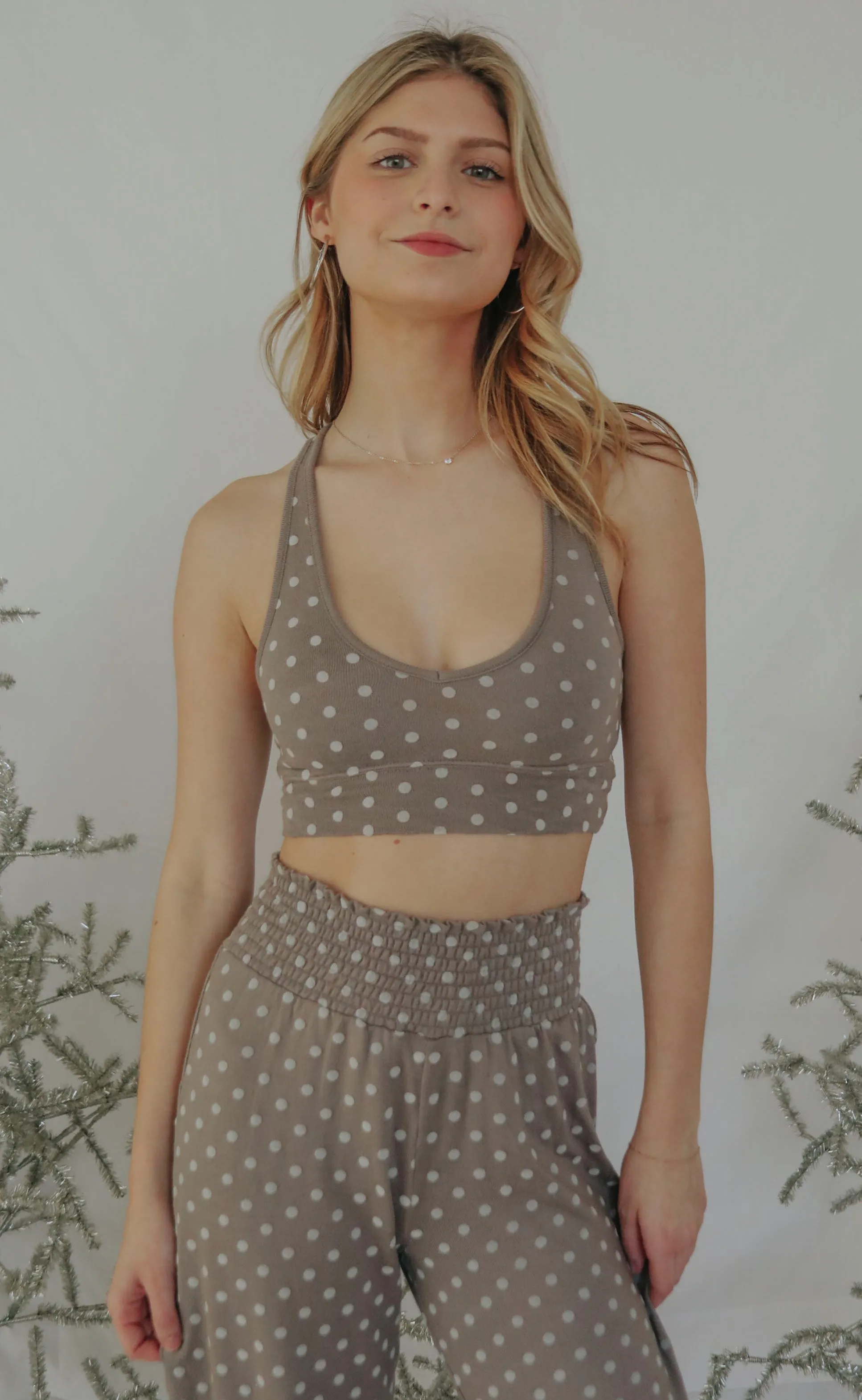 z supply: v neck dot tank bra - warm cocoa