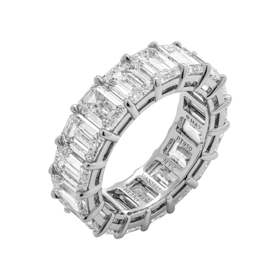 ZOE 10 Carat Emerald Cut Diamond Eternity Band in Platinum 60 pointer GIA Certified By Mike Nekta SIZE 6.5